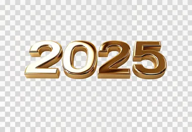 3D render of "2025" in gold chrome, white background, minimalistic