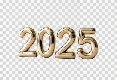 3D render of "2025" in gold chrome, white background, minimalistic