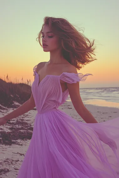 commercial photography, photo of a model wearing a vintage dress on a beach, retro-inspired aesthetic, commercial, dynamic, motion blur, atmosphere, softness, energetic, DSLR, 50mm lens, Natural lighting, Retro and dynamic, Digital, Shutter speed: 1/500 sec, Aperture: f/2.8, ISO: 200     439784128 --sw 80