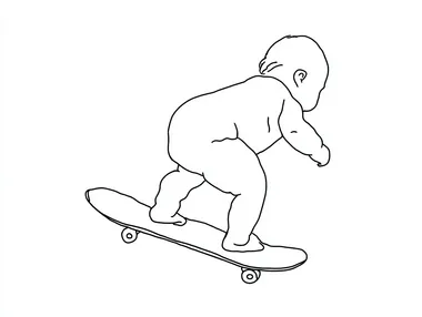 simple, minimalist line drawing of a baby on a skateboard  rofile jwckokw