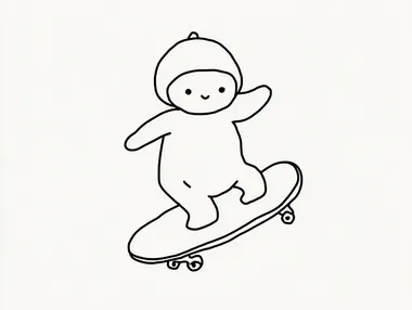simple, minimalist line drawing of a baby on a skateboard  rofile jwckokw
