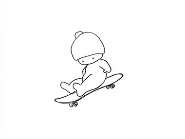 simple, minimalist line drawing of a baby on a skateboard  rofile jwckokw