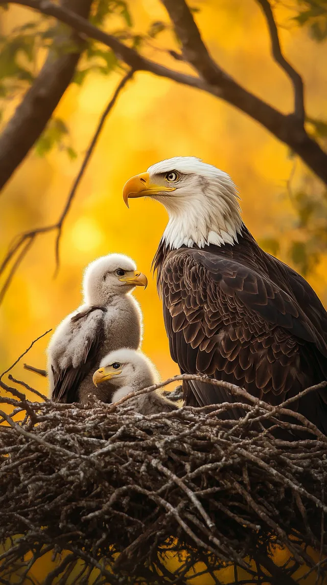 Nurturing Flight: Eagles Protecting Their Young in the Nest