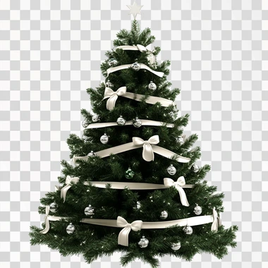 png, 3d. a christmas tree with cute and beautiful white ribbons tied