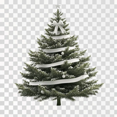 png, 3d. a christmas tree with cute and beautiful white ribbons tied