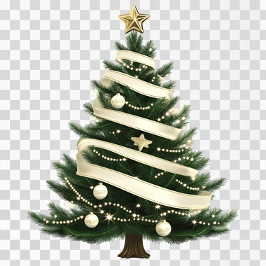 png, 3d. a christmas tree with cute and beautiful white ribbons tied