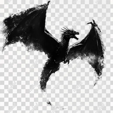 silhouette of a black dragon flying through the air on flat white background  g75s2ur
