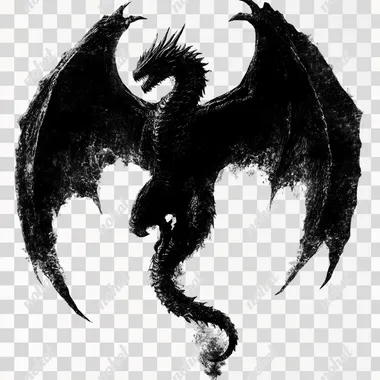 silhouette of a black dragon flying through the air on flat white background  g75s2ur