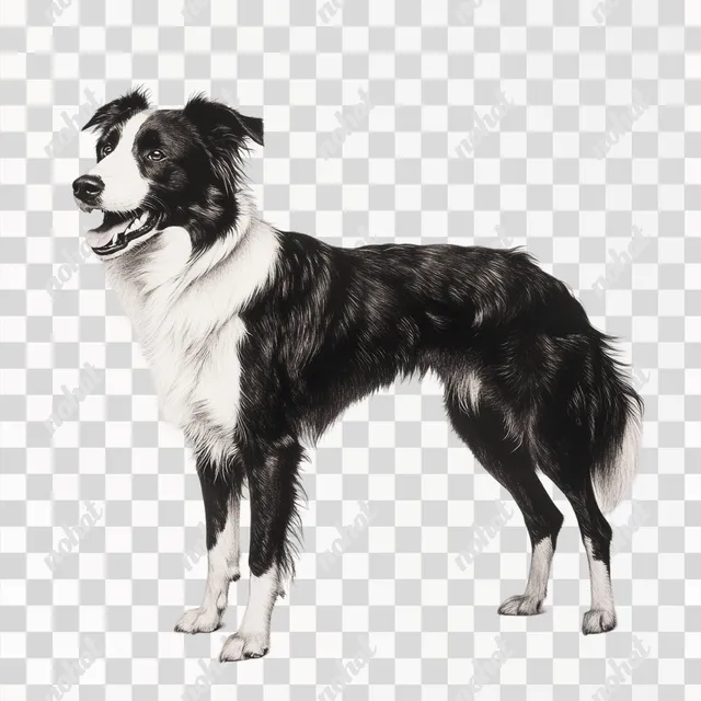 PNG Border Collie standing in backyard, barking with mouth open