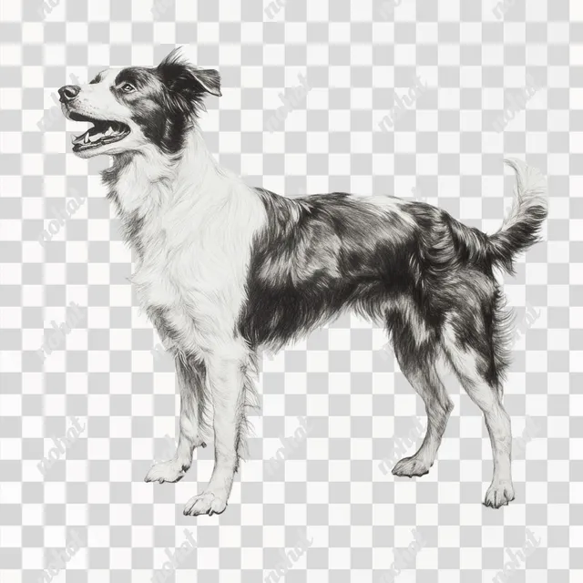 PNG Border Collie barking on checkered floor in living room setting
