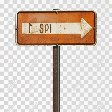 Show metal street sign that is large. It is amber in color with narrow white trim. It is attached to a single metal post in ground. Show entire post and sign. Stylized and realistic. All white background.