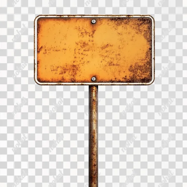 a rusted sign with a PNG transparent background