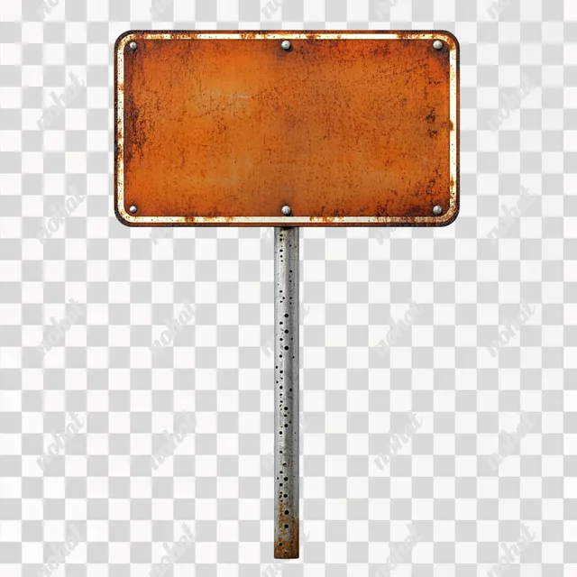 a rusted metal sign on a metal pole