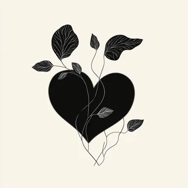 illustriertes valentienstag herz in schwarz wei mit als eucaliptus minimalistisches design one line