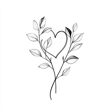 illustriertes valentienstag herz in schwarz wei mit als eucaliptus minimalistisches design one line