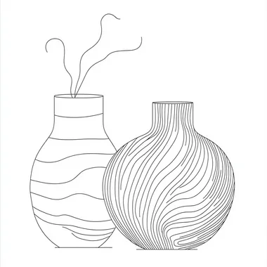 vector abstract outline form of two clay jars black and white , simple one line, one vbigger than the other one in fornt of the other, different shape, girly, insta aesthetic