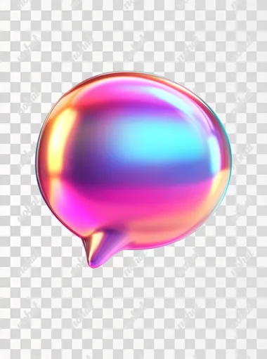 3D illustration of a holographic speech bubble with a smooth gradient neon glow, isolated on white background, clean design, ideal for modern web interfaces