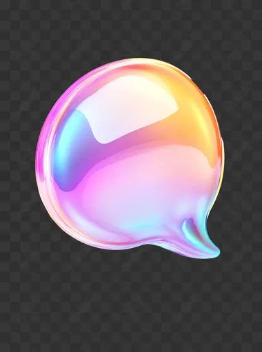 3D illustration of a holographic speech bubble with a smooth gradient neon glow, isolated on white background, clean design, ideal for modern web interfaces
