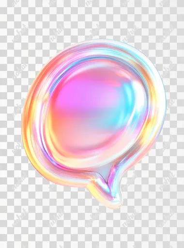 3D illustration of a holographic speech bubble with a smooth gradient neon glow, isolated on white background, clean design, ideal for modern web interfaces