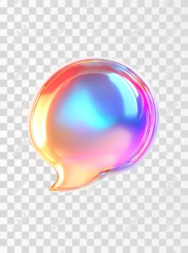 3D illustration of a holographic speech bubble with a smooth gradient neon glow, isolated on white background, clean design, ideal for modern web interfaces