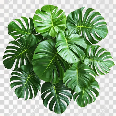 monstera houseplant top view on isolated white background