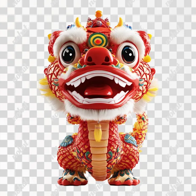 a red and yellow dragon figurine on a PNG transparent background