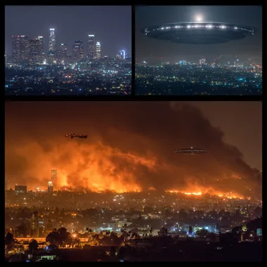 Ufos attacking LA, SMOKE, FIRE, NIGHT