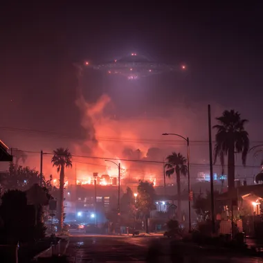 Ufos attacking LA, SMOKE, FIRE, NIGHT