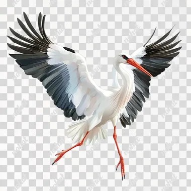 Drawn stork on a white background with spread wings