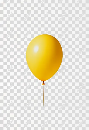 Minimalist product photography of a yellow baloon, against a solid white background with negative space around the sides, lit with studio lighting