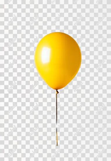 Minimalist product photography of a yellow baloon, against a solid white background with negative space around the sides, lit with studio lighting