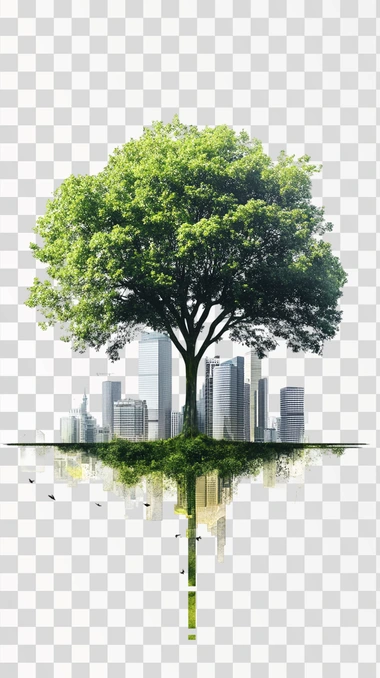 A complete cityscape tree, temperate climate tree, white background, realistic style, photo, HD, 32K.