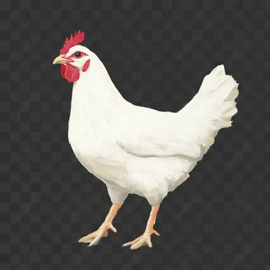white chicken facing forward walking, painted style on a white background