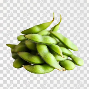 a pile of edamame seeds, side view, white background