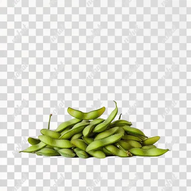 a pile of edamame seeds, side view, white background