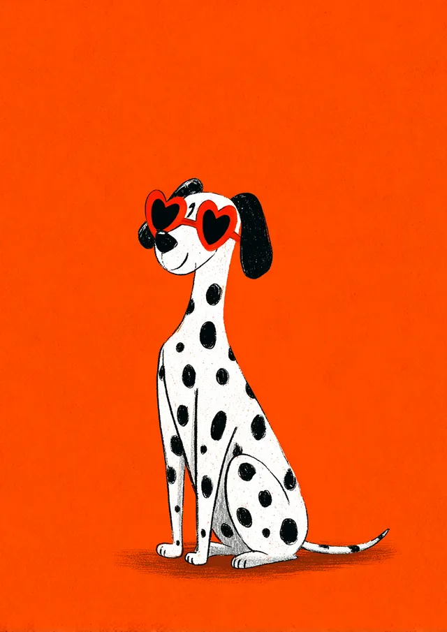 Happy Dalmatian Dog in Heart-shaped Sunglasses
