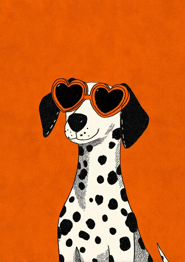 Whimsical Dalmatian Dog in Heart-Shaped Sunglasses