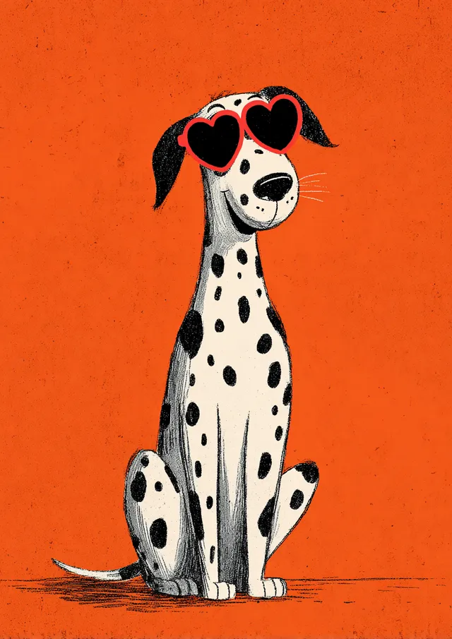 Happy Dalmatian Dog in Heart-Shaped Sunglasses