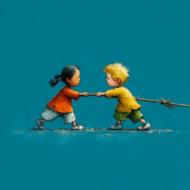 Cartoon style two kids in a tug of war  --s 250