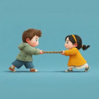 Cartoon style two kids in a tug of war  --s 250