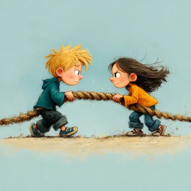 Cartoon style two kids in a tug of war  --s 250