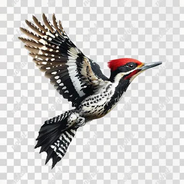 Flying Woodpecker on white background, ultrarealistic HD