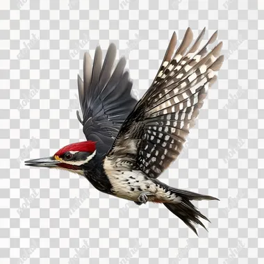 Flying Woodpecker on white background, ultrarealistic HD