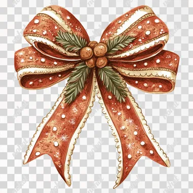 a pretty gingerbread themed coquette bow with long ribbons vector image with a transparent background