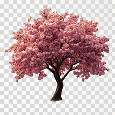 Lonely Cherry Blossom Tree , Sunset Effect, Transparent Background, HD Details, High Resolution, 8K, High Quality --s 250