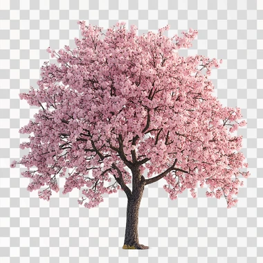 Lonely Cherry Blossom Tree , Sunset Effect, Transparent Background, HD Details, High Resolution, 8K, High Quality --s 250
