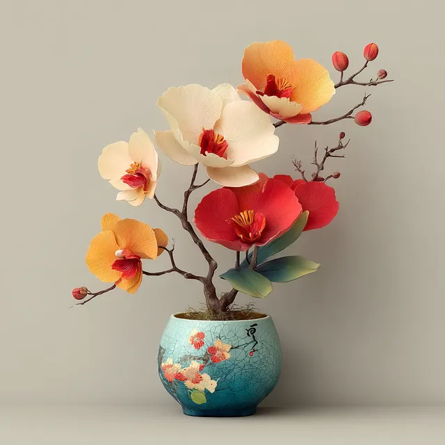 Pastel Ceramic Orchid Art with Maori Design