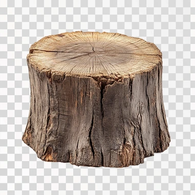 Wooden stump isolated on the white background. Round cut down tree with annual rings as a wood texture.