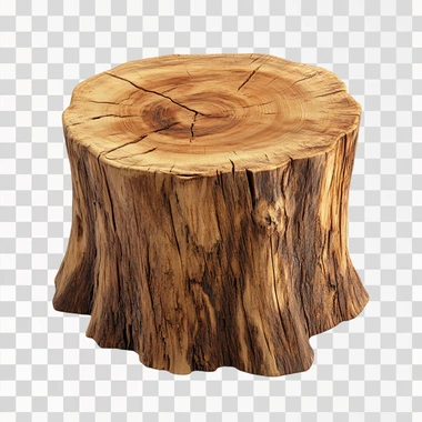 Wooden stump isolated on the white background. Round cut down tree with annual rings as a wood texture.