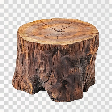 Wooden stump isolated on the white background. Round cut down tree with annual rings as a wood texture.